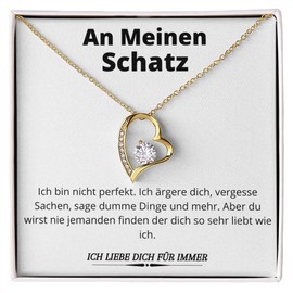Ahnona An Meinen Schatz Necklace, Birthday Gifts for Women, Yellow Gold Plated Heart Necklace for Girlfriend, Gift Set Women, Loving Anniversary Gift for Her, Cubic Zirconia, Cubic Zirconia