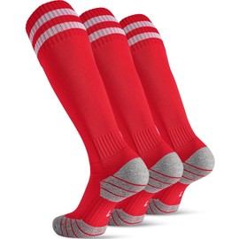 CWVLC Soccer Socks for Kids Youth Adult, Cotton Football Softball Baseball Socks, Medium, Red-3 Pairs