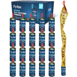 Fly-Bye Fly-Bye - 20x Fly Catcher Ribbons - Fly Catcher Indoor - Fly Trap - Fly Paper - Fruit Fly Trap - Sticky Fly Trap - Fly Traps Indoor for Home Use - No Poison/Odour - Environmentally Friendly - 20 Pack