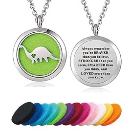 PanQueen Dinosaur Aromatherapy Essential Oil Diffuser Necklace Locket Pendant Perfume Necklace for Women Stainless Steel 12 Refill Pads