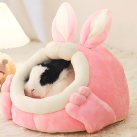 JanYoo Rabbit Bed Hideout Bunny Bed Washable Guinea Pig Hideout Small Animal House Pet Bed Cage Accessories for Hamster Ferret Mouse Chinchillas Rabbit Bunny(Pink,L)