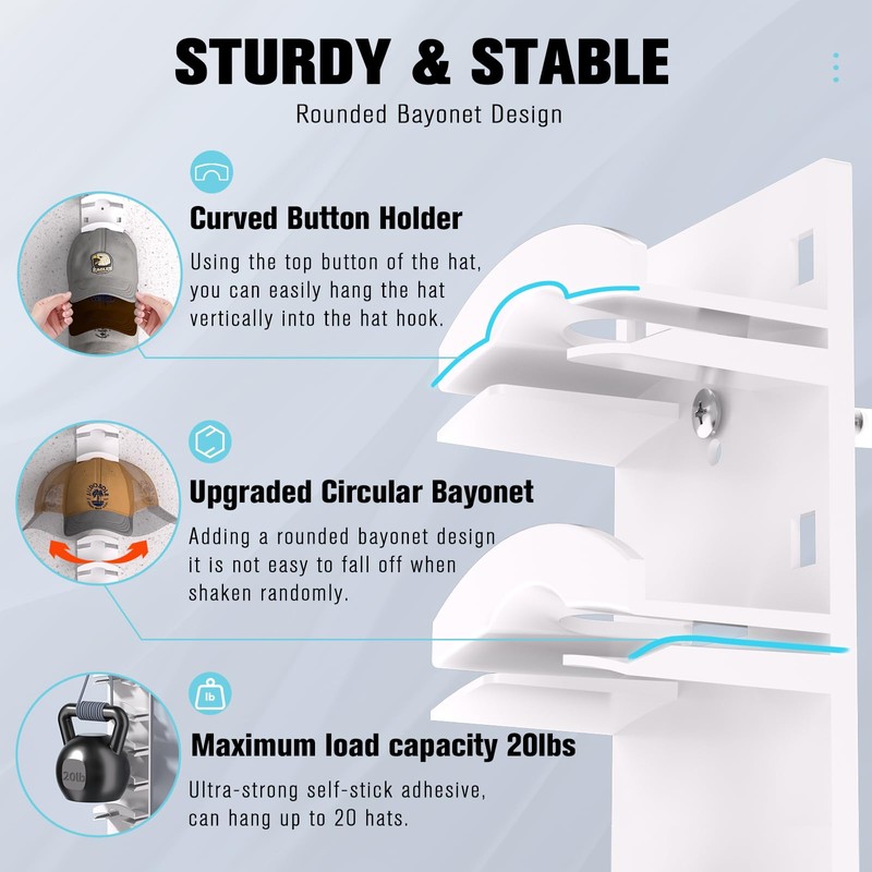 Hat Organizer for Baseball Caps, Hat Rack for Wall with