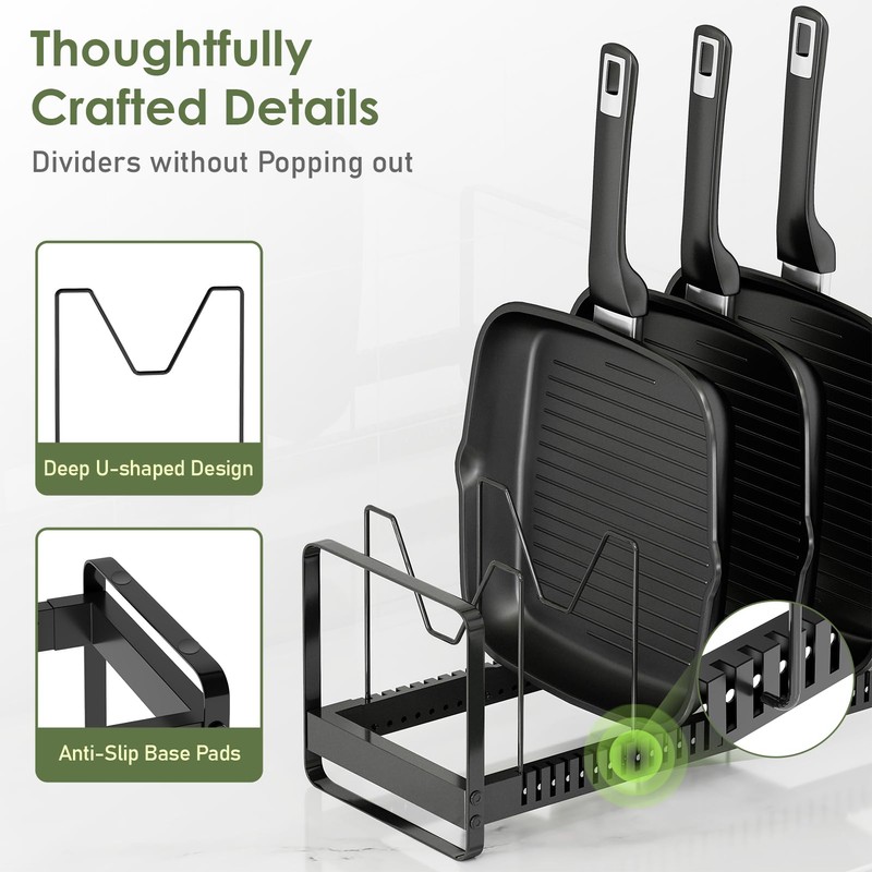 MUDEELA Pot Rack Pan Organizer inside Cabinet - Expandable Pot