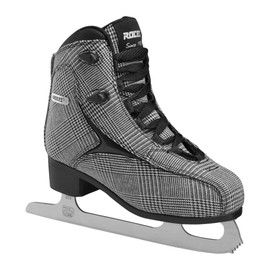 Roces Brit’s Women’s Ice Skates – Reinforced Synthetic Upper, Anatomic Padded Footbed & Stainless Steel Blade, Italian Figure Skates for Comfort & Performance, Modern Design - Check Black/White/Silver