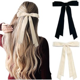 Tobeffect Velvet Hair Bows for Women Girls Black Cream White Hair Bow Holiday Velvet Bows for Hair Womens Velvet Ribbon Bows Trendy Hair Accessories