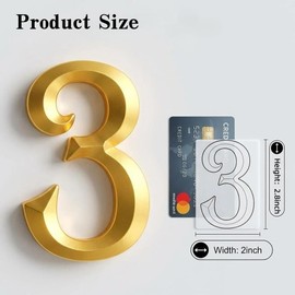 HopeWan 3D Mailbox Number Stickers, 2.8" Gold Front Door Numbers for Outside, Self Stick Address Sign Number for Hotel Office Room, Reflective.(Gold,Pack of 1 Set)