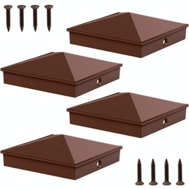 Azdele 6x6 Heavy Duty Aluminum Pyramid Post Caps Cover for Nominal Post(Actual 5.5" x 5.5" Wood Post), with Matte Finish Powder Coated Surface, for Fences Wood Post of Decks or Corridors, Brown 4Pack