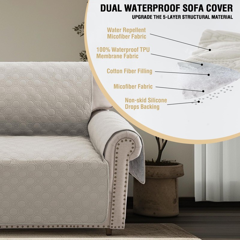 PrinceDeco Loveseat Covers for 2 Cushion Couch Waterproof Sofa Covers