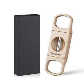V-Cut Cigar Cutter - V-Shaped Stainless Steel Blade for Cigars up to a Large 60+ Ring Gauge, Cigar Stand Holder Ergonomic Design & Gift Box Included (Gold)