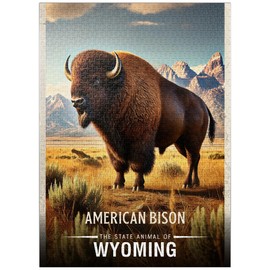MyPuzzle Wyoming, American Bison: State Animals Series - Premium 1000 Piece Jigsaw Puzzle for Adults