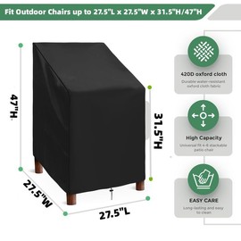 Skyfiree Stacking Outdoor Chair Cover Waterproof for Patio Furniture, 420D Patio Chair Cover Outdoor Chair Cover for All Weather Protection Black, 27.5" L x 27.5" W x 31.5" H/47" H