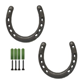 Cast Iron Horseshoe Wall Decor, Medium Horseshoe Sturdy Cast Iron 5 Holes On Each Side for Indoor Or Outdoor（2 pack)…