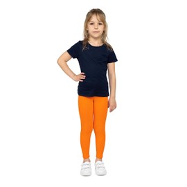 looksy Girls Leggings Breathable Cotton Ankle Length Basic Style Various Solid Colors Kids Activewear School Dance Size 3-13 Years Everyday Wear, orange