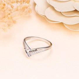 I Am Enough Ring 925 Sterling Silver Cubic Zirconia Dainty Inspirational Fidget Ring Anxiety Rings for Women Birthday Party Chirstmas Thanksgiving, US Size 8