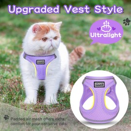 haheita Cat Harness and Lead Set, Soft Mesh Kitten Vest Harness for Walking, Reflective, Purple, Small