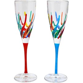 Italian Crystal Champagne Drinking Glasses, 4.5 oz Glasses, Set of 2, Trix Collection, Colored Colored Glasses for Fancy Drinking, Unique Toasting Gifts, Wine & Champagne Glassware, Made In Italy