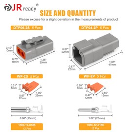JRready 44PCS ST6283 2 Pin Connector, 2 Wire IP67 Waterproof Deutsch DTP Connector, Automotive Electrical Connectors DTP04-2P/DTP06-2S with Stamped Contacts 14-12AWG, 25A