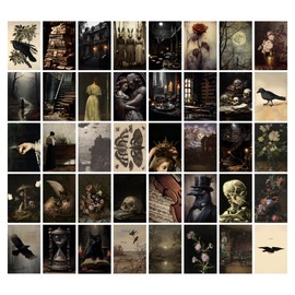 Decoración 97 Moody Dark Academia Decor - 40 piezas de decoración gótica victoriana para el hogar, impresiones de arte de pared clásico de la Academia oscura, kit de collage de pared gótico brujo (4 x
