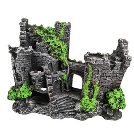 Charmoon Aquarium Aquarium Object Castle Ruins Realistic European Style Hideaway Shelter Stylish Model Figurine Ornament