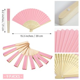Grosun Paper Fans Paper Hand Fan Bamboo Folding Fan Handheld Fan Paper Folded Fan Paper Fan for Wedding Party and Home Decoration (100, Pink)