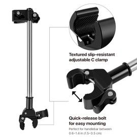 Flexzion Bicycle Umbrella Clamp Holder Mount Stand Handlebar Wheelchair Umbrella Universal Clamp Connector Frame Stroller Umbrella Attachment Quick Mount Dismount Adjustable Durable Length Tube Handle