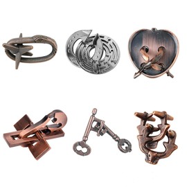 Joyeee Brain Teaser Puzzles, Metal Puzzle Set IQ Test Game, Educational Toys Physics Mind Puzzles Gift for Family Games Office Party Prizes Kids Teens Adults Challenge - Starter Level, 6Pcs Type B