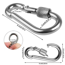 DONQL 4PCS M6 Carabiner Clip Heavy Duty Spring Snap Hooks, Climbing Carabina Hooks, 304 Stainless Steel Carabiner With Nut Gauge Steel Carabine Snap Spring Clip for Outdoor Hiking Camping keychain