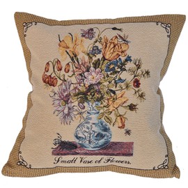 Jacquard Woven Floral Pillow Cover | Square Vintage Still Life Tapestry Cushion Case for Sofa Couch Bed Decor | European Artistic Home Accent Throw Pillow Sham 18x18(Multicolor Flowers in Blue Vase)