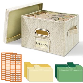 Vienrose Greeting Card Organizer 1 Pack, Storage Box with 20 Adjustable Dividers, Foldable Organizer Box Holds over 150 Cards, Storage Stickers Recipes Photos Envelopes Bills Vinyl Records, Beige