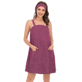 Jamron Women's Adjustable Towel Wrap Bathrobe with Headband for Sports, Shower, Spa & Beach Cover Ups Fuchsia XL