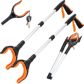 2-Pack Grabber Reacher Tool,32 Inch Extra Long Foldable Pick Up Stick with Strong Grip Magnetic,360°Rotating Anti-Slip Jaw,Trash Claw Grabber Tool,Trash Picker Tool for Outdoor & Indoor (Orange)