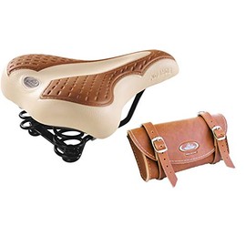 Vintage Bicolor Synthetic Leather Saddle (Cream/Honey) With Double Shockproof Spring MOD Cosmos 2008V + Storage Bag (Honey) Montegrappa MOD. 0016