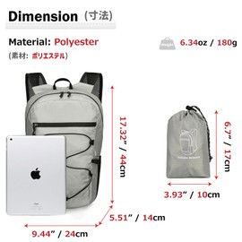 Azarxis 15L Hiking Foldable Backpack Ultra Light Daypack Hiking Backpack for Camping Hiking Travel Sports Climbing Cycling, lightgrey