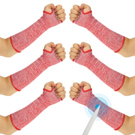 PATIKIL 14 Inch Cut Resistant Sleeve, 3 Pairs Arm Safety Protectors Sleeves with Thumb Hole Level 5 Protection Forearm Guard Sleeves for Thin Skin and Bruising, M, Red