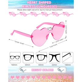 Photect 12 Pair Graduation Gift Heart Shaped Sunglasses Rimless Candy Color Glasses for Women Men Summer Party Favor(Pink)
