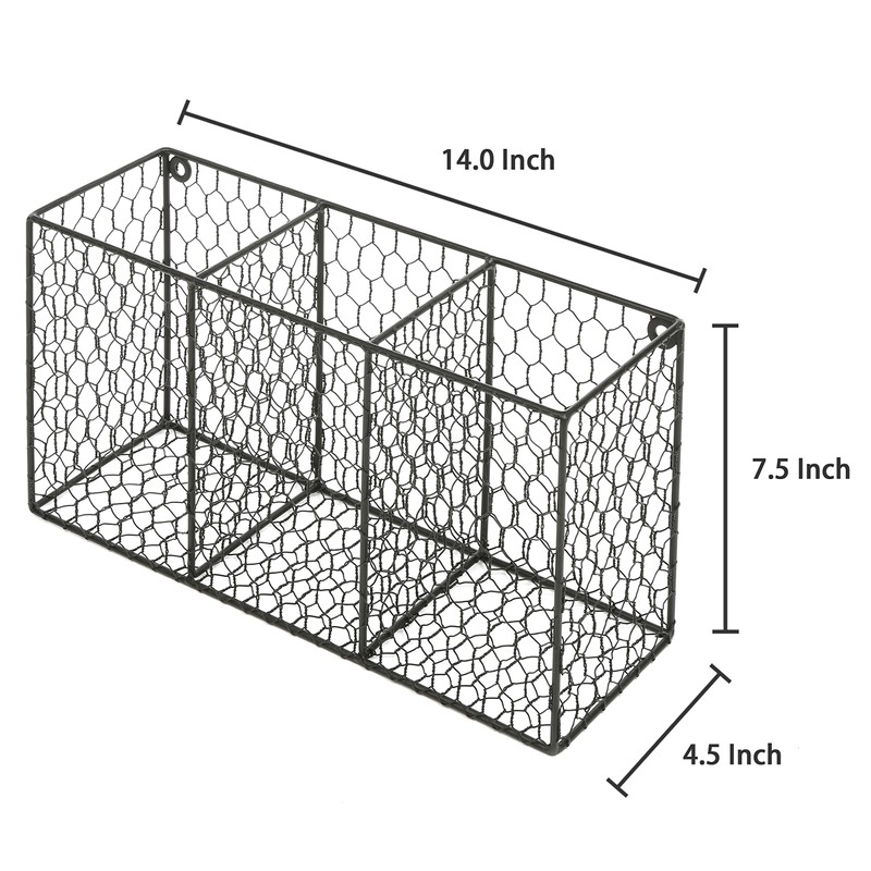 MyGift 3 Compartment Rustic Chicken Wire Kitchen Utensil Holder, Black