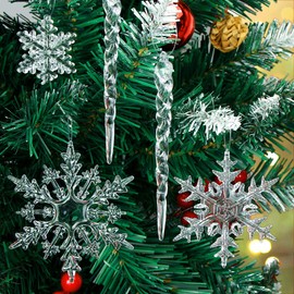Christmas Tree Decorations Snowflakes Icicle Pendants, 42 Pieces Christmas Tree Snowflake Decorations, Christmas Tree Icicle Decoration, Acrylic Icicle Snowflakes Decoration