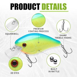 TRUSCEND Craz Crankbait Diving Fishing Lures Saltwater Freshwater, 5 Unique Style: Flexible Stainless Bill, Chattering, Sinking, Suspending, Diving Jointed Crankbait, Amazing Bass Pike Salmon Lure