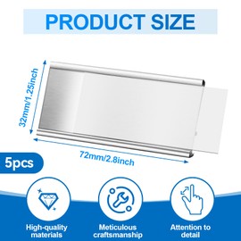 Pack of 5 Name Badges for Clothes Magnet, Aluminium Name Badges with Strong Double Magnet, Professional Magnet Name Plate with Paper Slot, Approx. 72 x 35 mm (2.8 x 1.4 Inches) (Silver)