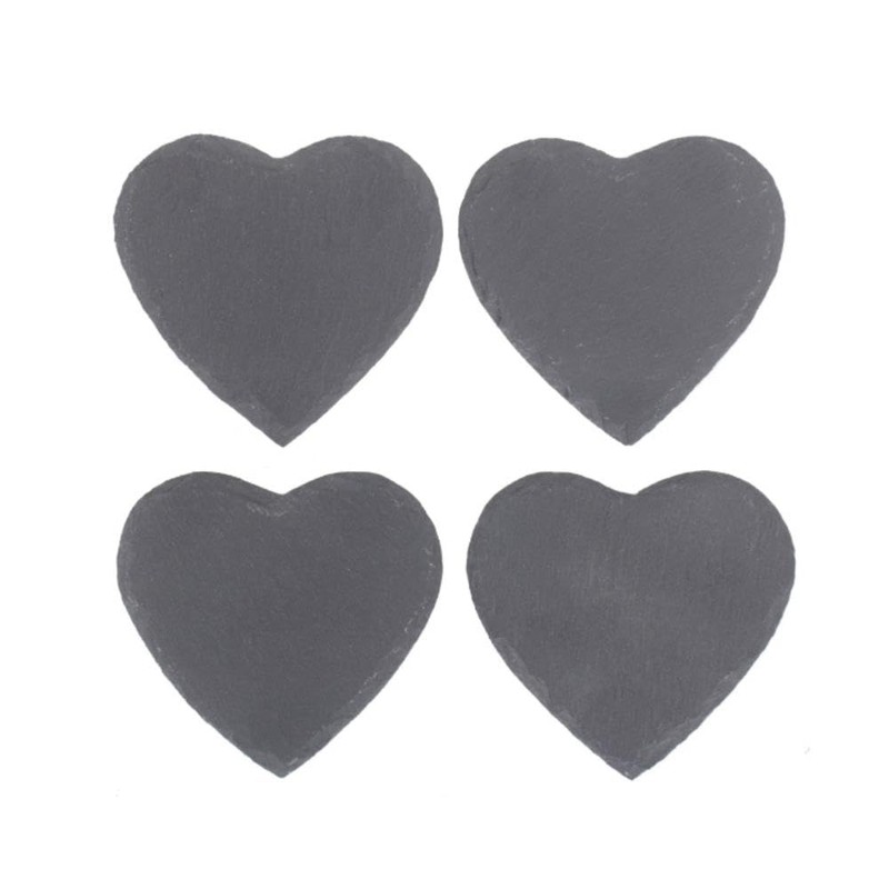 Red Hamper SL002 Drinks Heart-Shaped Slate Coaster Set 4, Wicker