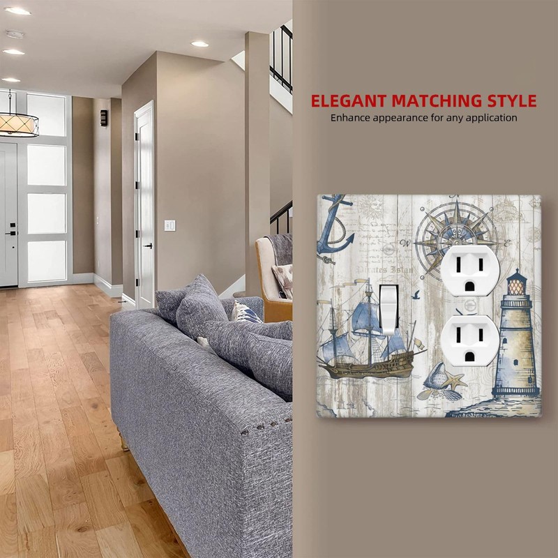 Xuejiaku Decorative Switch Cover Rustic Nautical Anchor Sailboat Compass Lighthouse