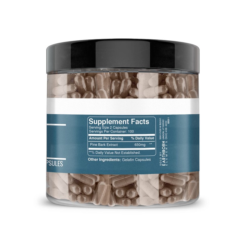 Earthborn Elements Pine Bark Extract, 200 Capsules, Pure & Undiluted,