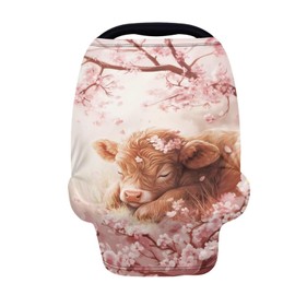Wanyint Highland Cow Flower Pink Infant Car Seat Cover Cute Car Seat Cover for Babies, Carseat Canopy Baby Breastfeeding Stroller High Chair Shopping Cart Cover