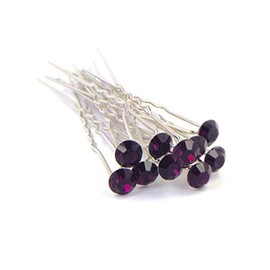 Weddecor 40pcs Dark Purple Hair Pins with Large Diamante Rhinestone Crystal for Women Girls Curls and All Type of Hair Wedding Bridal Accessories
