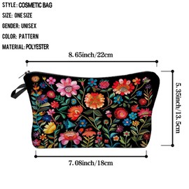 Livel lhood Colorful Floral Makeup Bag Cute Small Organizer Zipper Pouch Colorful Floral Cosmetic Bag Birthday Present for Women Friends, hzz16484, Small