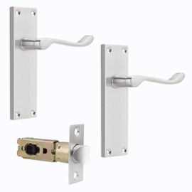 Probrico Satin Nickel Door Handles Internal with Adjustable Mortice Door Latch(45mm/57mm),Victorian Scroll Door Handles Set Door Handles for Interior Doors,1 Pack