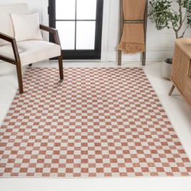 JONATHAN Y TSN204A-8 Aimee Traditional Cottage Checkerboard 8 ft. x 10 ft. Indoor/Outdoor Area Rug Easy-Cleaning, for Backyard, Patio, Porch, Bedroom, Kitchen, Non-Shedding, Salmon/Cream