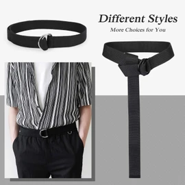 JASGOOD Men&Women Canvas Belt Web Fabric Casual Belt with Black Double D-ring 1 1/2" Wide Set of 2 (Black+Silver Black,Fit Waist Size 34''-39'')