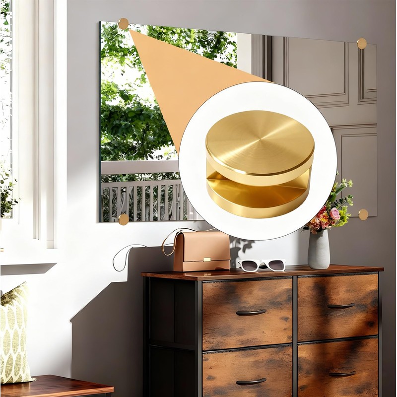 Ykendz Aluminum Mirror Clips, Round Shape Wall-Mounted Mirrors Bracket, Glass