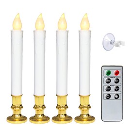 Wondise White Flameless Window Candles with Remote and Timer, Battery Operated Flameless Flickering Window Candles with Gold Holders and Suction Cups Christmas Window Decoration(9”, Set of 4)